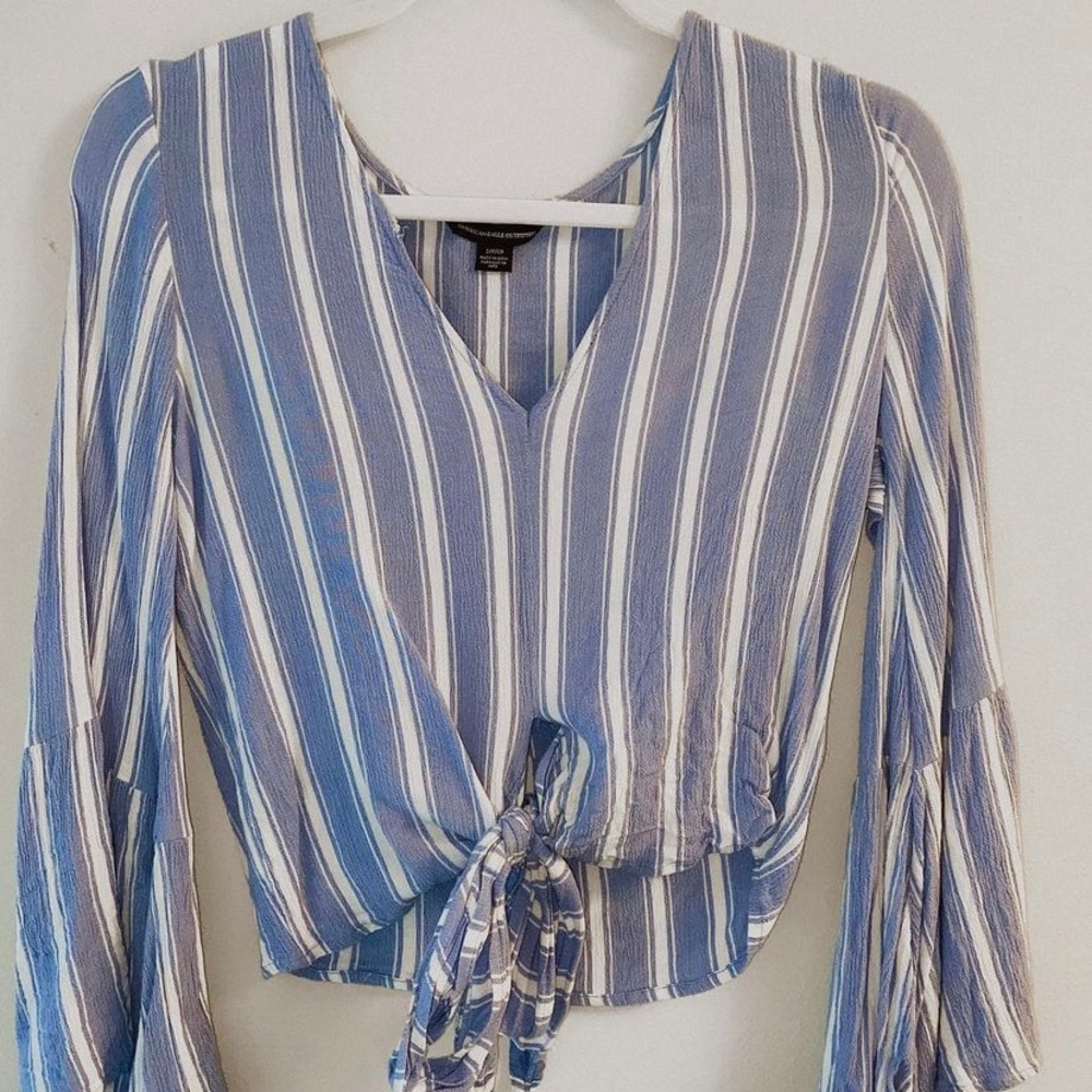 American Eagle Striped Blue Blouse